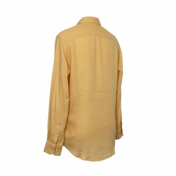 Banana Republic Men's M Linen Long Sleeve Button Up Shirt Yellow Peach Peach - Picture 2 of 11